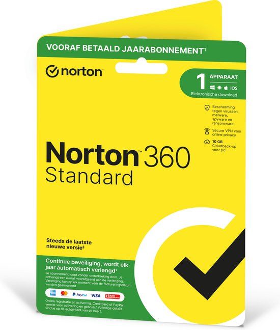 Norton 360 Standard - 1 Apparaat - 1 Jaar - 10GB - Nederlands - Download