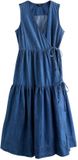 Next - Dames - Gelaagde denim maxi-wikkeljurk - Tall - Blauw