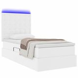 vidaXL Opbergbed met LED en opslag, Zuiver Wit, 90 x 200 cm, Kunstleer