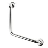 Amig L-vormige handgreep met rozet Mod.6, 18/8 roestvrij staal, wandgemonteerde veiligheidshandgreep geschikt voor douches en badkuipen, afmetingen - handgreep: Ø25 x 450 mm, rozet: Ø65 mm
