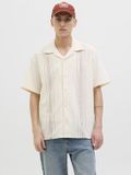 JACK&JONES JORTAVIRA EMB SHIRT SS Heren Overhemd Korte Mouw Katoen Wit Gestreept Loose Fit Casual