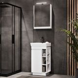 Planetmöbel NYX - Badkamermeubelset 45 cm - Mat wit - Met LED-spiegelkast - Kraan zwart