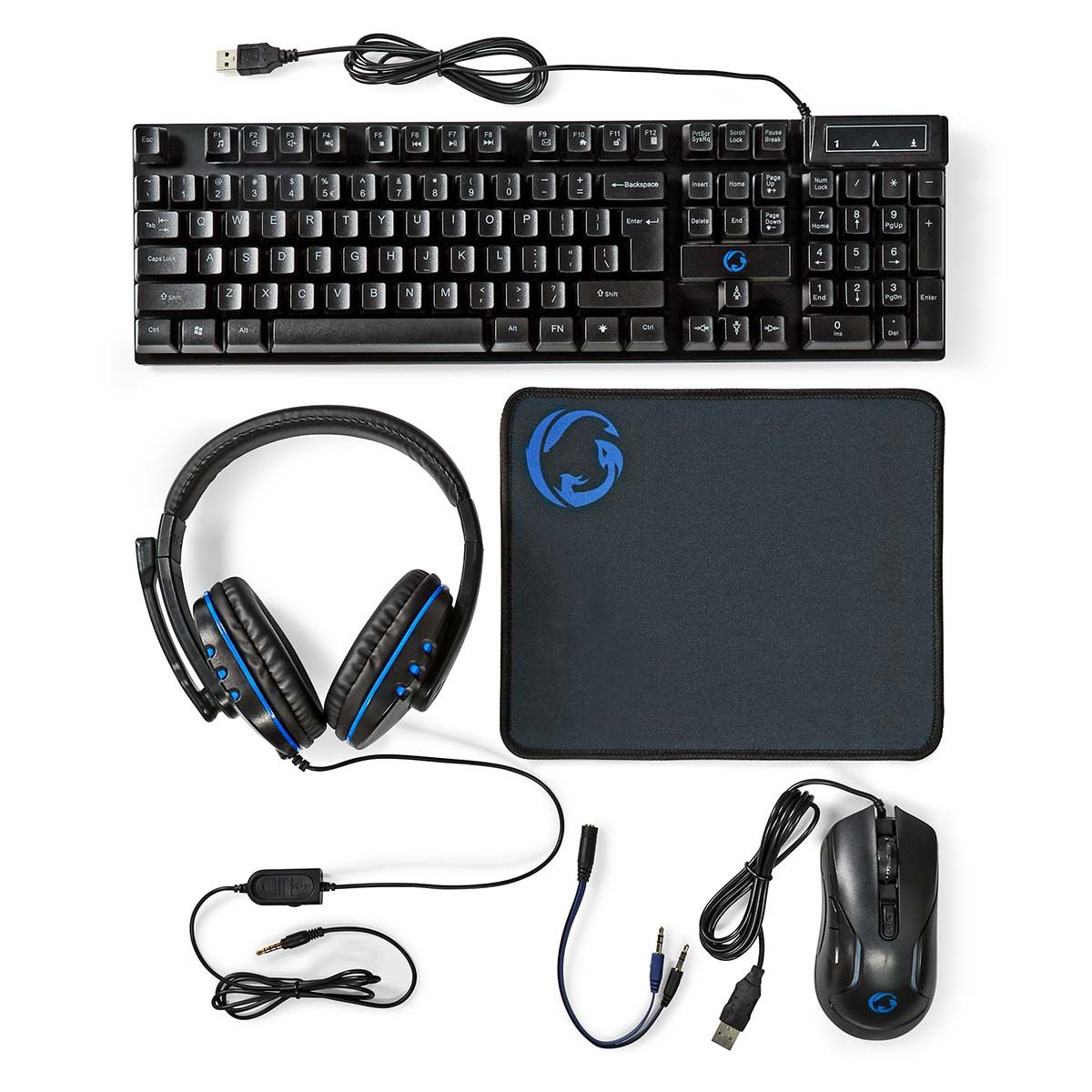 Nedis Gaming Combo Kit - Gaming Keyboard, Mouse, Headset & Mousepad - USB - QWERTY US International - Black