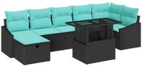 vidaXL Tuinbank Set 2 zitplekken Zwart/Blauw Polyrattan