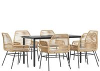 vidaXL 7-delige tuinset met kussens, bruin, polyrotan, glas