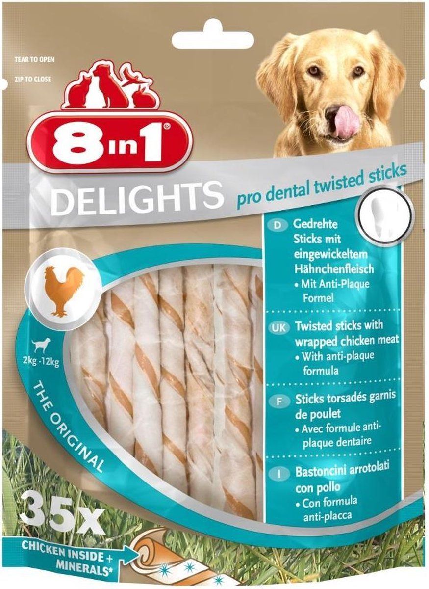 8in1 Delights Pro Dental Twist Stick Kip 35 stuks