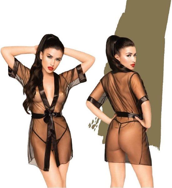 Penthouse Lingerie Kimono Midnight Mirage - Erotische Lingerieset - XL - Zwart