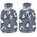 Home & Styling Koopman International Warmwaterkruik - 2x - 2L - grijs/wit - met hoes - hartjes print