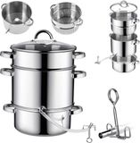 KADAX Stoomsapcentrifuge, fruitsapcentrifuge van roestvrij staal met glazen deksel, vaatwasmachinebestendige sapcentrifuge, stoompers voor alle warmtebronnen, ook geschikt voor inductie (zilver, 8 liter)