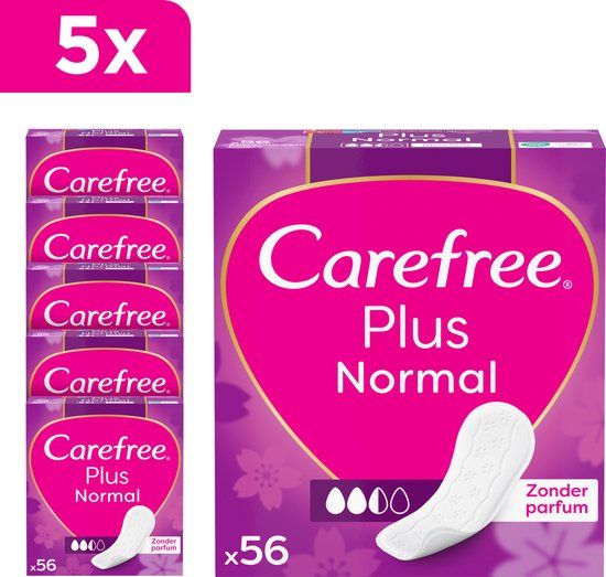 Carefree Plus Normaal inlegkruisjes - met ultieme verbeterde kern - absorptiegraad drie - 5 x 56 stuks