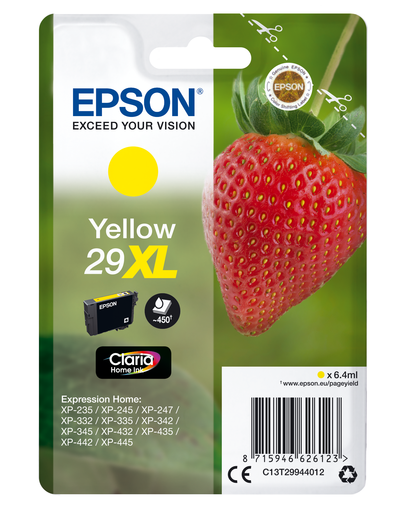 Epson Strawberry Singlepack Yellow 29XL Claria Home Ink single pack / geel