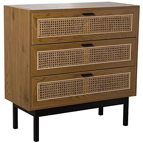 DRW Commode met 3 schuifladen - 80 x 35 x 80 cm - Naturel/Zwart