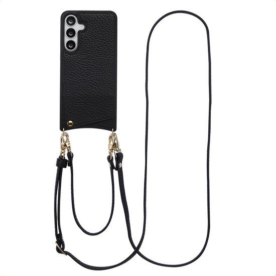 Selencia Hoesje - Geschikt voor Samsung Galaxy S25 FE - Backcover met koord en pashouder - Zwart