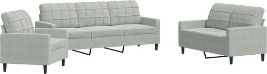 vidaXL 3-delige Loungeset met kussens fluweel lichtgrijs
