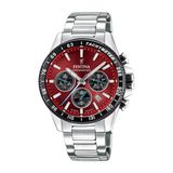 Festina F20560/7 Montre homme Chronographe Timeless Chronograph Rouge Analogique Acier Argenté