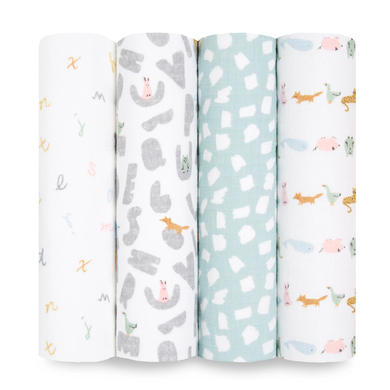 ADEN aden + anais™ essential s Pucktuch 4-pack alpha bet animals