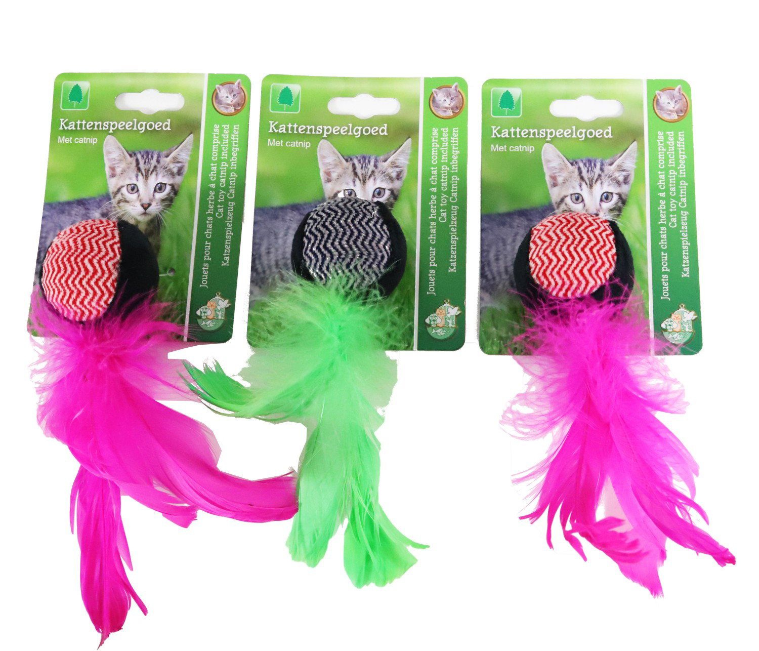 Gebr. de Boon Katten-speelgoed rammelbal met veren 18cm