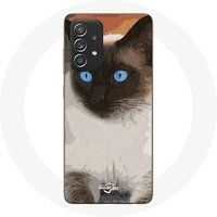 Maniacase Etui voor Samsung Galaxy A52 zwart-witte Siamese kat met blauwe ogen