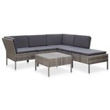 vidaXL Loungeset van polyrattan, 6-delig, met kussens, grijs