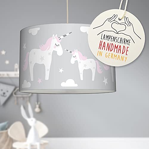 lovely label hanglamp Eenhoorn roze/grijs - lampenkap voor kinderen / baby - complete hanglamp voor kinderkamer meisje & jongen ø 30 cm, hoogte 20 cm