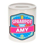 Bellatio Decorations Kinder spaarpot met naam - Amy - keramiek - met dop - wit