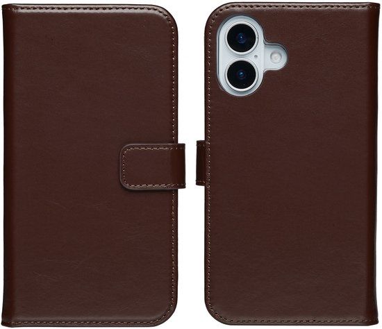 Selencia Hoesje - Echt Lederen Bookcase - Bruin - Geschikt voor Apple iPhone 17