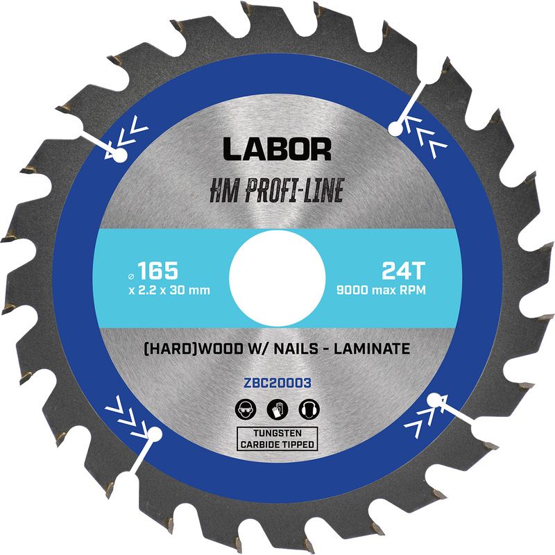 Labor HM cirkelzaagblad hard hout 165x30x2,2mm 24T