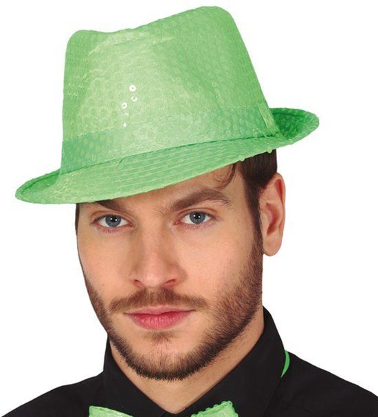 Fiestas Guirca Guirca Glitter Verkleed Hoedje - Groen - Heren - Met Pailletten