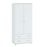 Oggi Mel Kledingkast met 2 deuren met 2 breedtes, geschikt voor woonkamer en hal, van multiplexplaat, wit en acacia, 50 x 80 x 180 cm