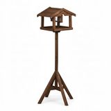 Relaxdays Vogelvoederhuis op paal, voedersilo, hout, bruin, 117 cm