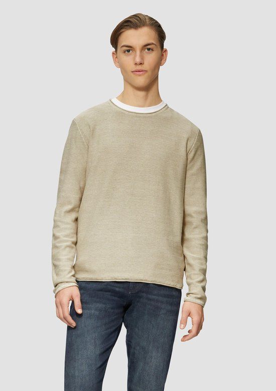 QS s.Oliver QS Strickpullover Beige Katoen Lange Mouw Ronde Hals Regular Fit Maat S
