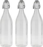 Bormioli Rocco waterfles met beugeldop - 3x - helder transparant - 1000 ml - Giara home deco fles - weckflessen