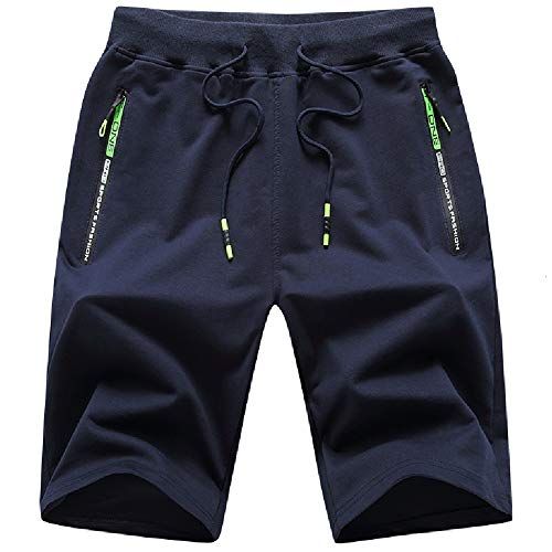 JustSun Korte sportbroek voor heren, katoen, stretchstof, met ritssluiting, blauw, 3XL