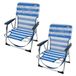AKTIVE Set van 2 klapstoelen, blauw en wit, van textileen en aluminium, vaste rugleuning, 44 x 40 x 72 cm, met schoudergreep en kantelbeveiliging, max. 100 kg, licht en robuust, lage zitting