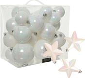 Decoris Kerstballen en Sterren - 32x stuks - kunststof - wit parelmoer - mix maten - kerstversiering