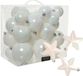 Decoris Kerstballen en Sterren - 32x stuks - kunststof - wit parelmoer - mix maten - kerstversiering