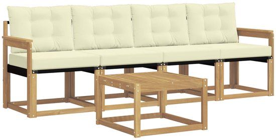 vidaXL Bank loungeset 4 zitplekken Acacia hout Wit en crème Inclusief tafel