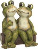 Merkloos / Sans marque Iko-Import Klaus Otte Gmbh Tuinbeeld kikker stelletje zittend op bankje - kunststeen - 35 x 30 cm - groen - Lachende kikkers