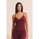 Etam Ensemble de pyjama 2 pièces en maille côtelé détails dentelle - Nettie - S - Grenat - Femme