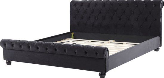 Beliani AVALLON - Tweepersoonsbed - Zwart - 180 x 200 cm - Fluweel