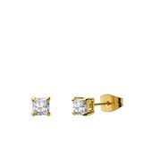 Lucardi - Kinder Stalen goldplated oorbellen vierkant met zirkonia