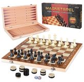 Jeu d'échecs en bois pliable - 3-en-1 échecs dames backgammon - Jeu de société avec rangement