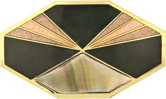Behave® Dames Broche vintage zwart emaille + schelp inleg - 6 cm - Zwart