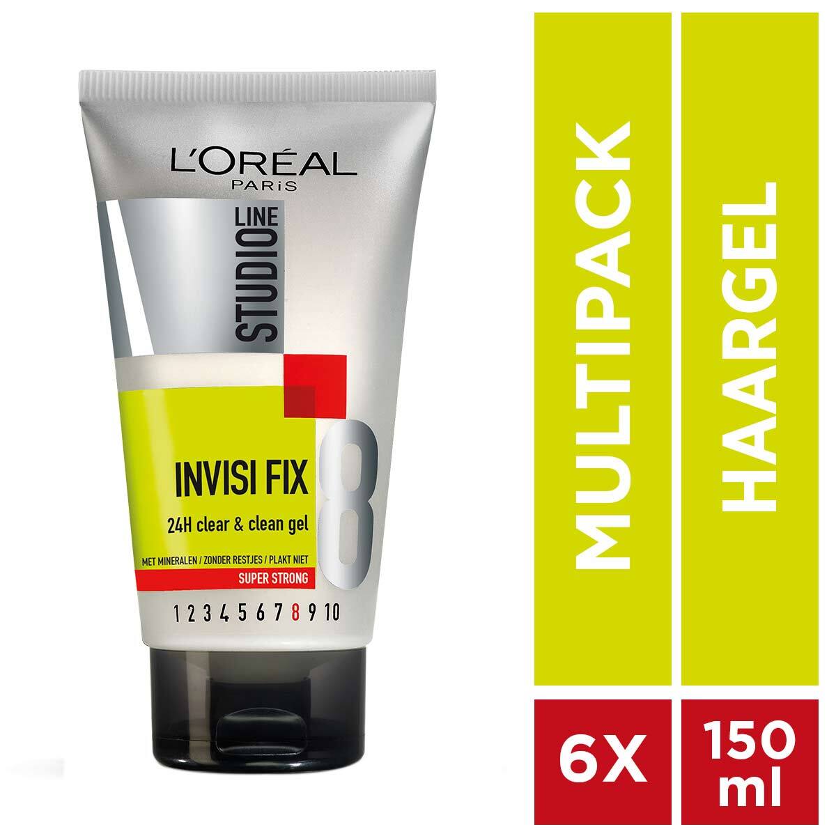 L'Oréal Invisi'Fix Studio Line Invisi'fix 24h Gel - 6 x 150 ml - Voordeelverpakking - Super Sterke Fixatie Tube Haargel