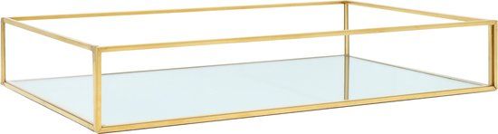 QUVIO Spiegel decoratief - Glas en spiegel - Design model - Parfum dienblad - Kaarsenplateau - Gespiegeld dienblad - Mirror tray - Sieraden opbergbakje - 20 x 30 x 5 cm - Metaal - Goud