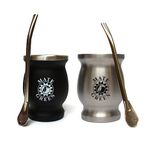 Gaucho Cebar Yerba Mate-theeset voor twee roestvrij stalen termaatbekers zwart en zilver | Bombilla Stohhalm voor mate-thee | Mate-theekopset, gemakkelijk te reinigen en zeer resistent