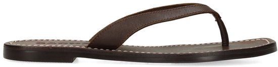 Sacha - Dames - Bruine leren teenslippers - Maat 38