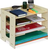 Relaxdays bureau organizer, mdf, a4 papier, 3 vakken, brievenbak kantoor, H x B x D: ca. 27 x 32,5 x 25 cm, natuur