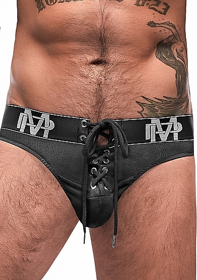 Black Ice Lace Up Thong - Black - S/M S/M