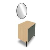 Demeyere Badkamerkast met verlichte spiegel, anti-condens, 2 deuren en 1 trendy plank van hout, kleur: mineraalgroen en Vincenza eiken, 69,2 x 78,2 x 49,8 cm